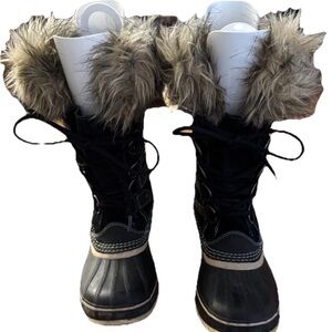 Sorel Women’s Joan of Arctic Waterproof Black Quarry Winter Boots Faux Fur Size7